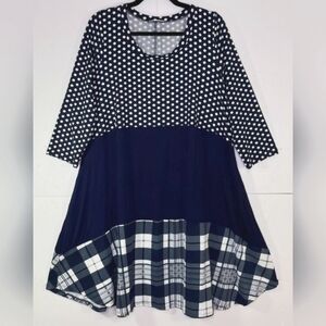 1X: NWOT Frumos Polka Dot and Plaid Dress​